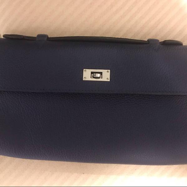 bolsa carteira hermes couro legítimo azul marinho