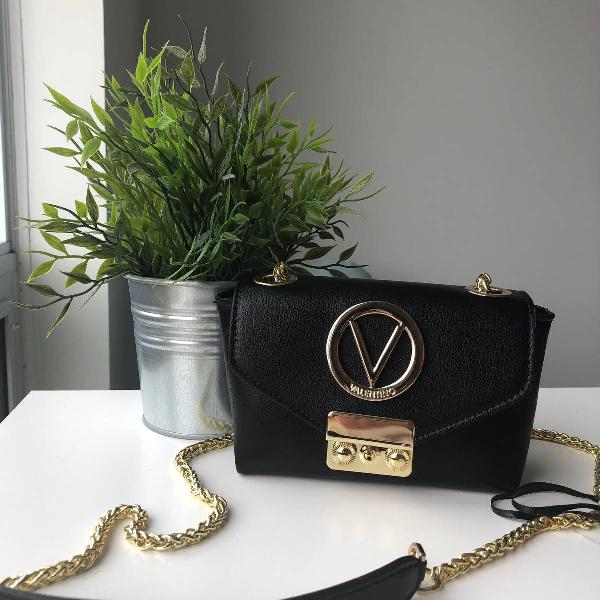 bolsa de couro preto/dourado da valentino