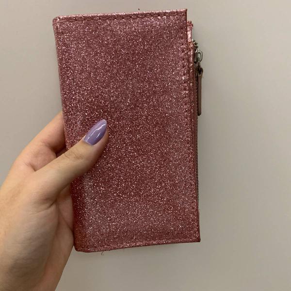 carteira rosa glitter