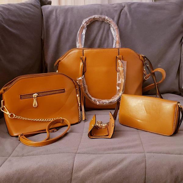 kit de bolsas de couro com carteira (4 peças)