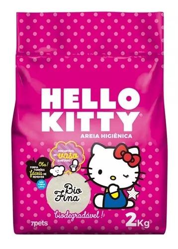 Areia Hello Kitty Biode. Fina Para Gatos Rosa 2 Kg
