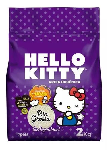 Areia Hig Bio Grossa Para Gatos Hello Kitty Roxa 2 Kg