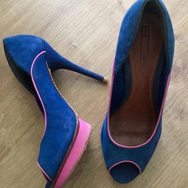 Peep toe azul e rosa lindo