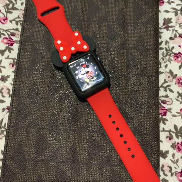 pulseira apple watch vermelha + case apple watch minnie