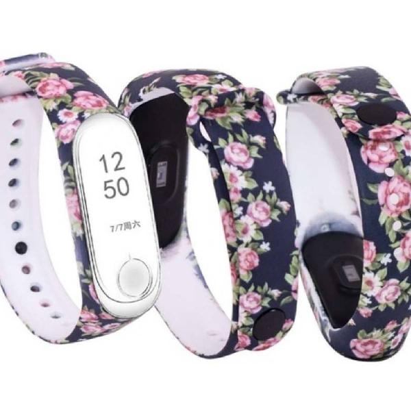 pulseira de silicone floral azul para xiaomi mi band 3