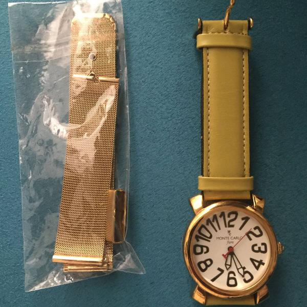relógio Monte Carlo nunca usado dourado com duas pulseiras