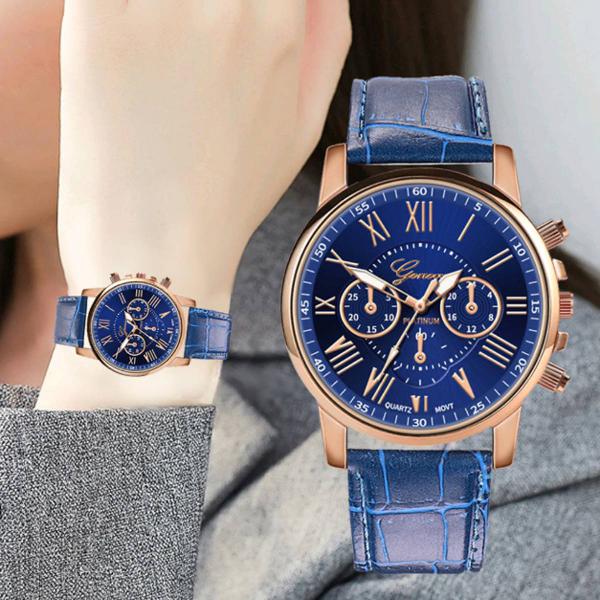 relógio couro azul feminino geneva