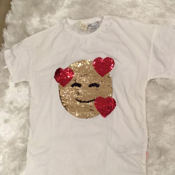 camiseta de malha com estampa emoji em lantejoula