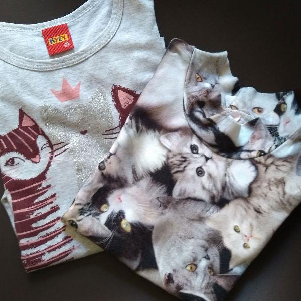 kit 2 camisetas gatinhos manga longa lindas