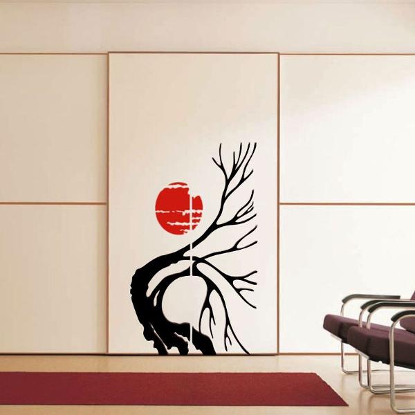 adesivo decorativo oriental bonsai lua japão quarto sala