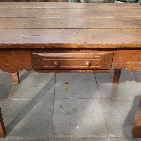 antiga mesa mineira, em madeira maciça, tempo retangular