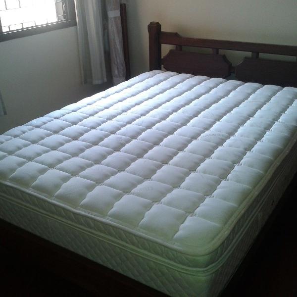 cama de casal em madeira nobre + colchão eco soft bamboo