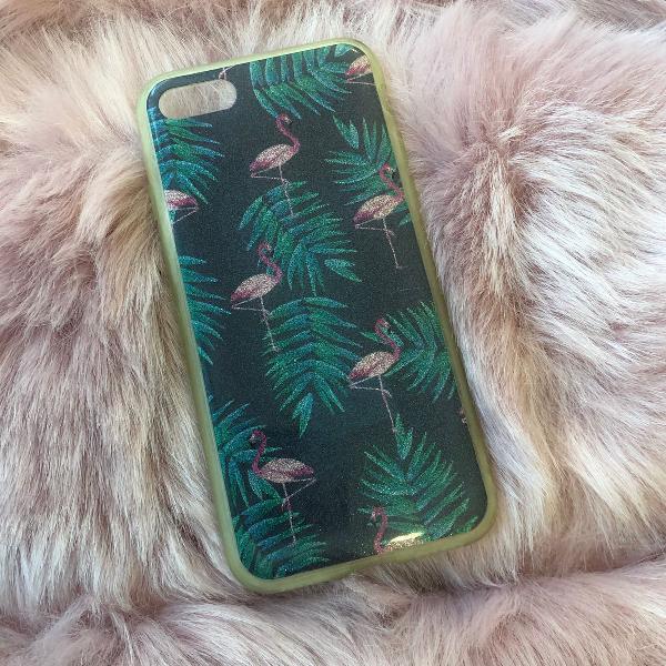 capinha iphone 6/6s flamingos glitter