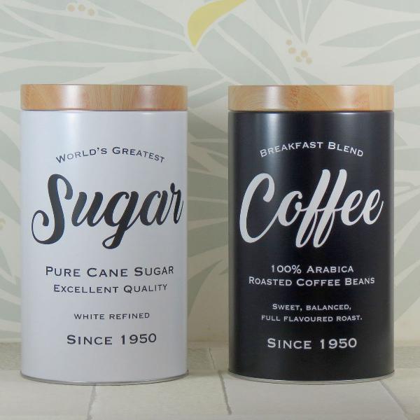conj 2 latas porta café e açúcar preto e branco 100%