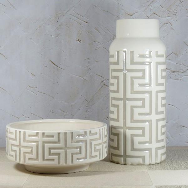 conjunto vaso decorativo e centro de mesa branco e fendi