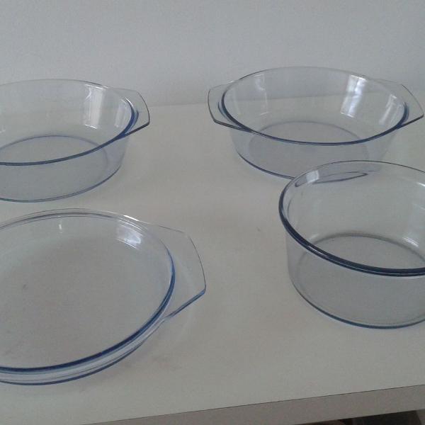 travessas pirex assadeiras vidro resistente - redondas - 4 p
