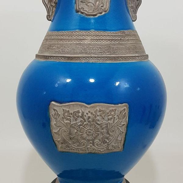 vaso em cerâmica chinesa esmaltada em azul