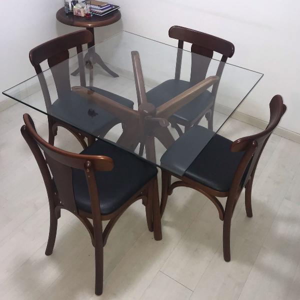 conjunto mesa quadrada em vidro com cadeira tok&amp;stok