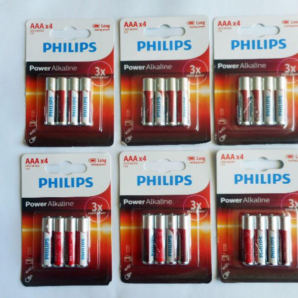 6 cartela 4 pilha aaa palito philips power alkaline