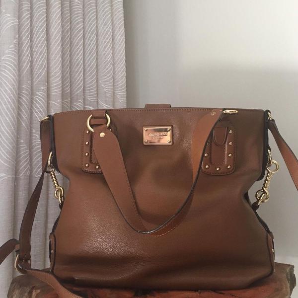 bolsa de couro marrom michael kors