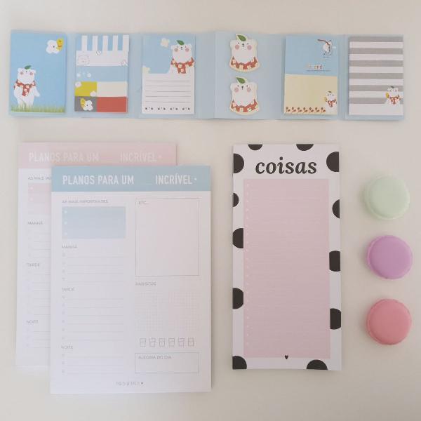 conjunto kit papelaria fofa stationery planners post it