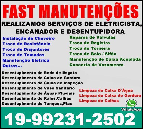 Eletricista, Encanador, Desentupidora No Taquaral em Campina