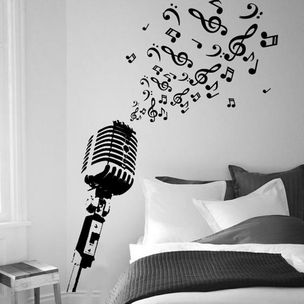 adesivo decorativo de parede microfone retro notas musicais