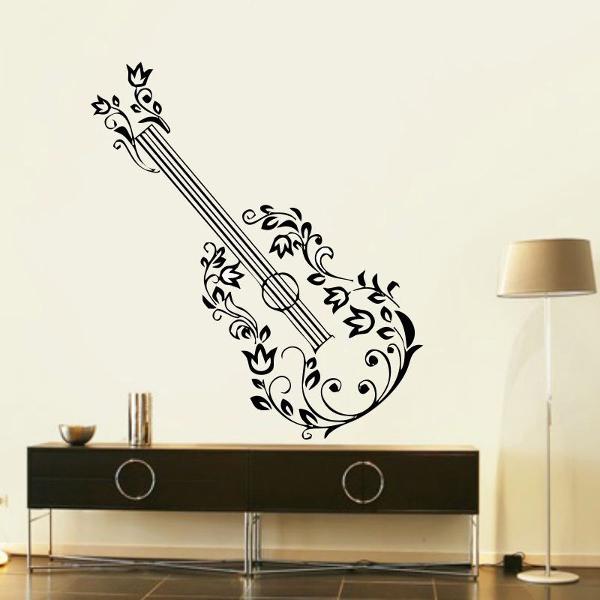 adesivo decorativo de parede musical violão guitarra flores