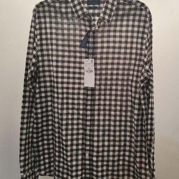 camisa xadrez com stretch Zara