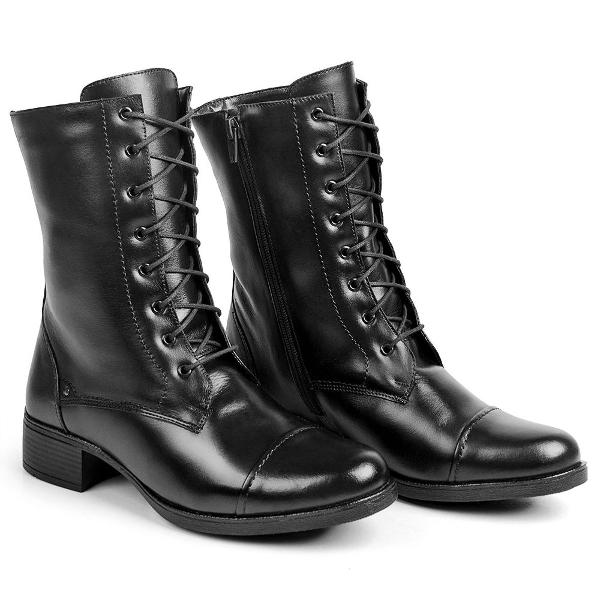 1435 bota coturno feminino couro preto