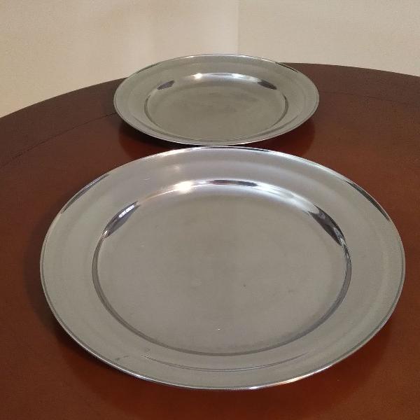 conjunto com 2 bandejas baixelas de inox redondas