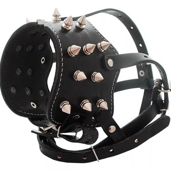 focinheira de couro spikes pitbull american bully rottweiler