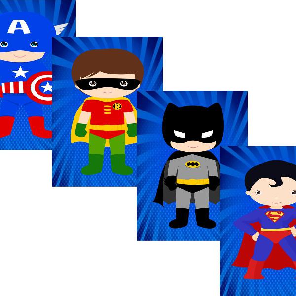 kit 4 placas decorativas super herois infantil