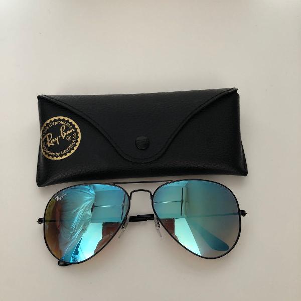 ray ban aviador azul espelhado