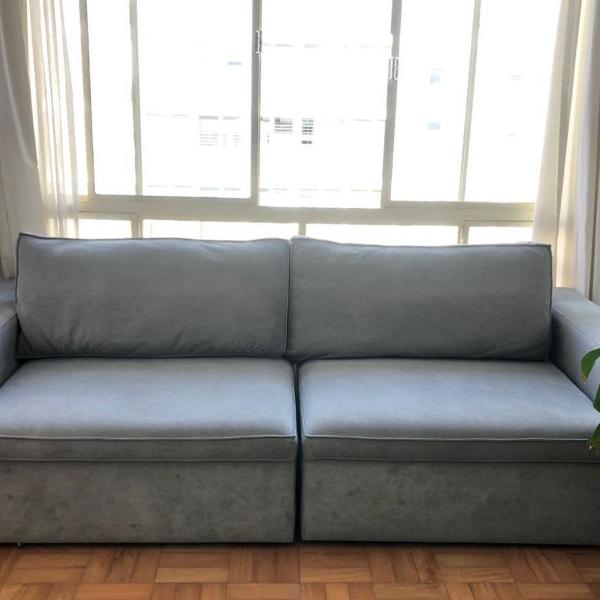 sofá modular flexível linho aveludado cinza