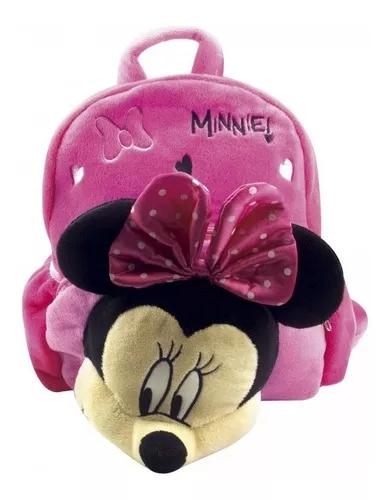 Mochila Infantil Pelúcia Rosa Rosto Minnie Mouse 3d Disney