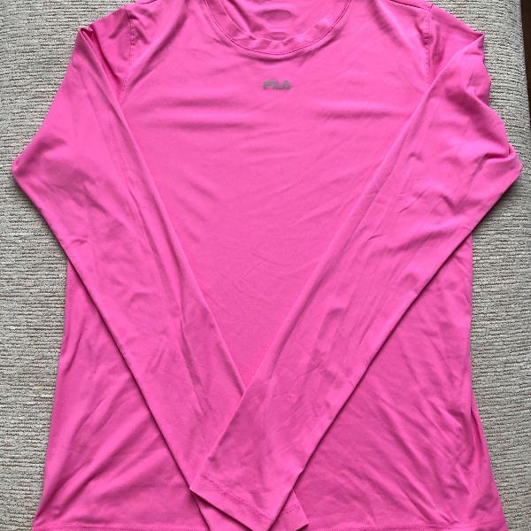 camisa fitness manga longa pink m fila