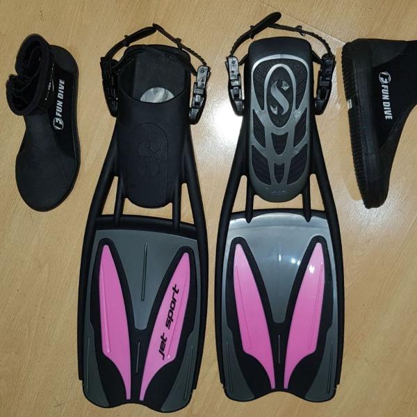 nadadeira mergulho jet sport scubapro + bota neoprene 5mm