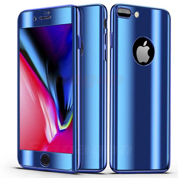 capa iphone 7 8 azul espelhada frente e verso + película