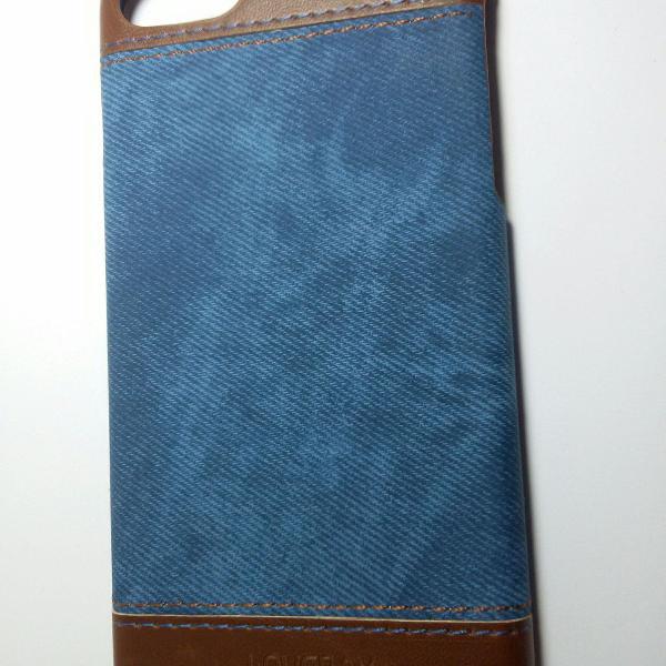 capinha iphone 7 ou 8 de couro e jeans azul case capa