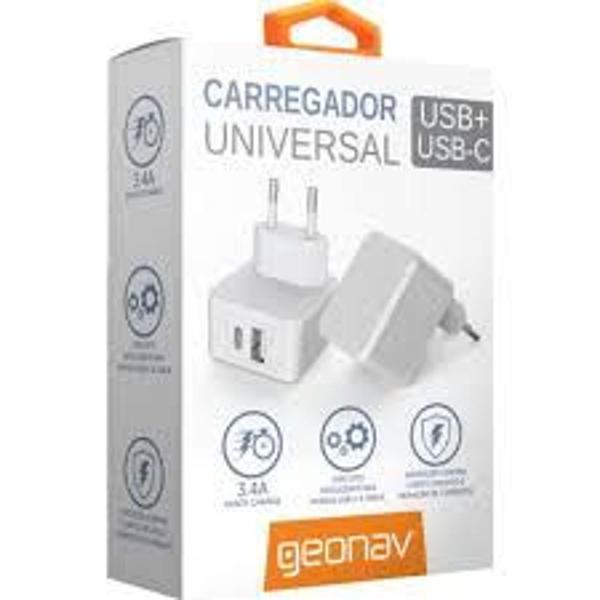 carregador de parede duplo usb e usb-c 3.4a ch34acc geonav