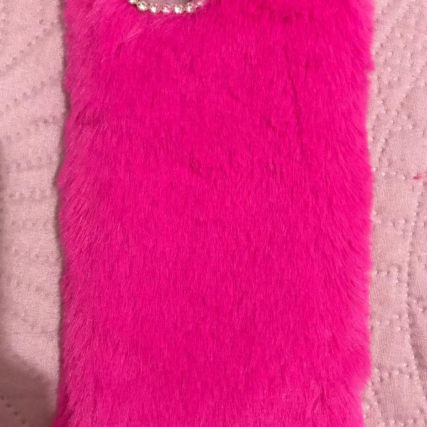 case iphone 6s pelucia rosa pink laço brilho e capinha