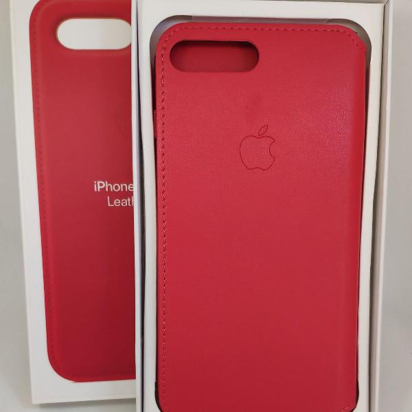 case iphone 7/8 plus vermelho case couro carteira