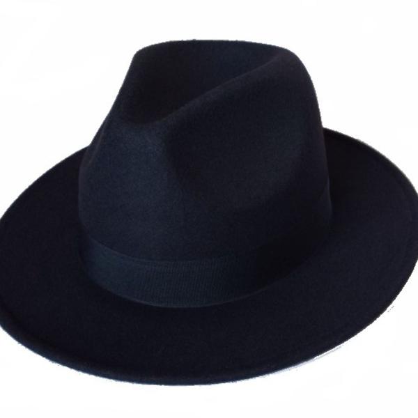 Chapéu Estilo Fedora Panamá Feltro Preto Masculino