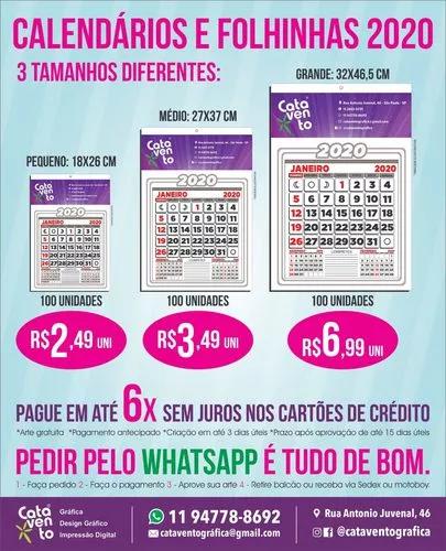 Calendários E Folhinhas Pequena Média E Grande