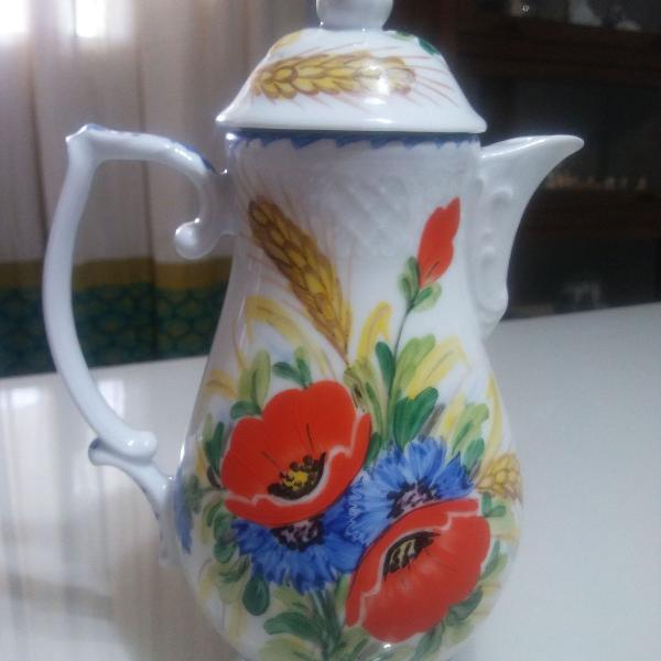 antigo bule de porcelana inglesa pintado a mão