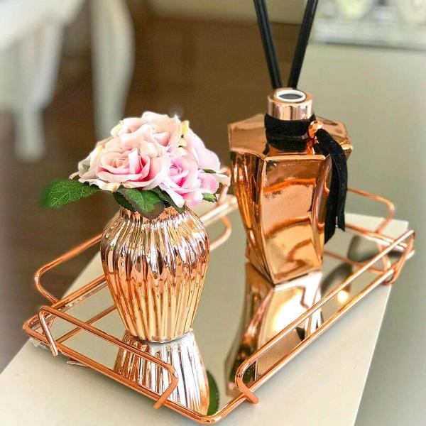 bandeja espelhada decorativa rosé gold any - 15x25