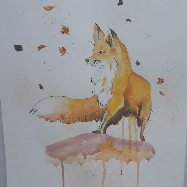 desenho raposa em aquarela