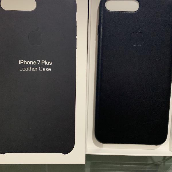 iphone 7 plus case capa preta de couro