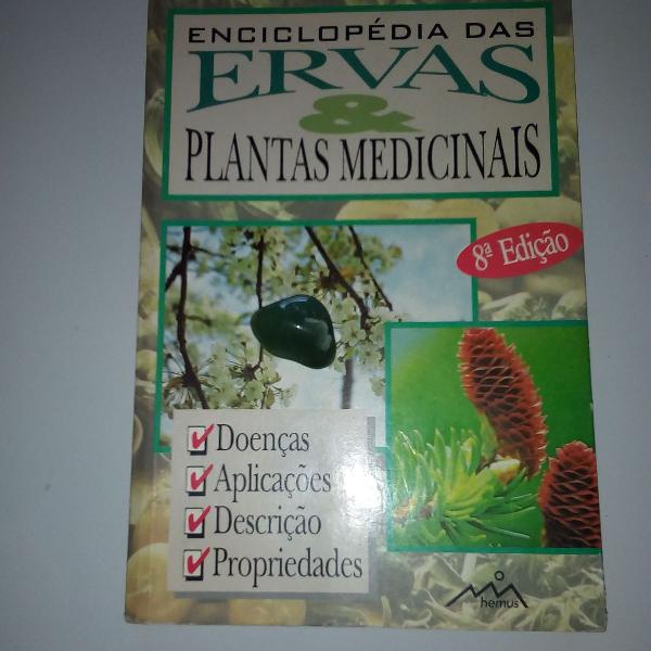 livro sobre ervas medicinais + pedra de quartzo verde.